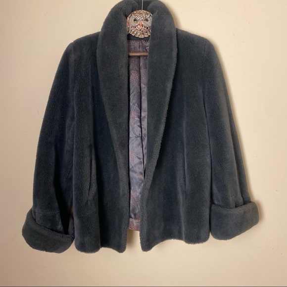 Vintage Faux Fur Velour Cropped Lined Jacket Sz M - Picture 10 of 14